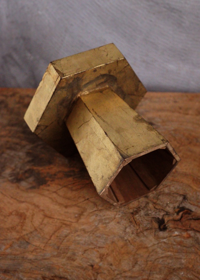 三方　金箔　6角高月　台　漆　お月見　三宝　飾り台13ｃｍ　