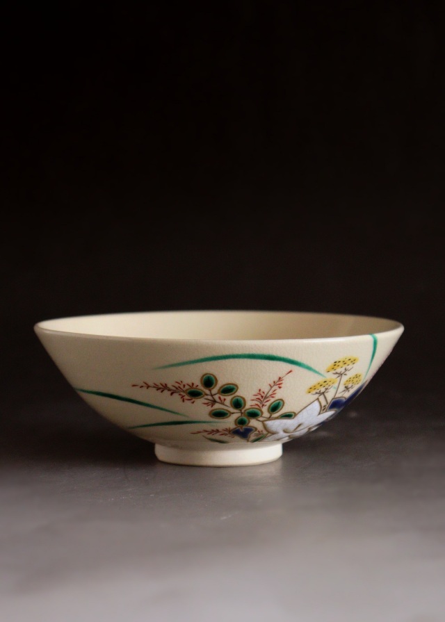 茜窯　岡田華渓作　平茶碗　抹茶碗　茶道具　