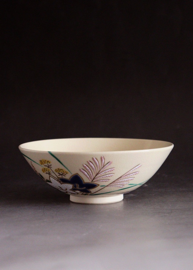 茜窯　岡田華渓作　平茶碗　抹茶碗　茶道具　