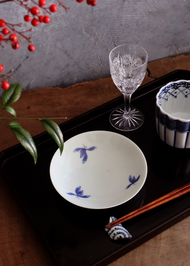 染付手書き花図16cm皿 5枚組 取り皿 盛皿 中皿 プレート