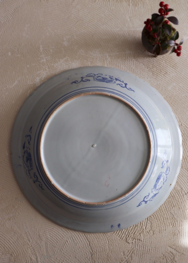 印判染付大皿　　A41ｃｍ　B40ｃｍ　　大皿　オードブル皿　飾り皿　特大