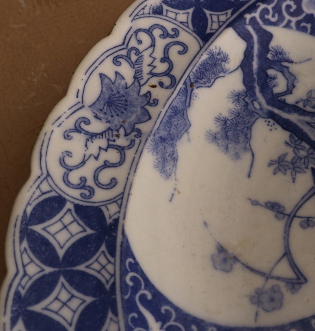 印判染付大皿　　A41ｃｍ　B40ｃｍ　　大皿　オードブル皿　飾り皿　特大