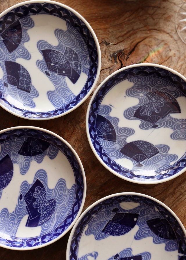 染付印判流水扇面紋小皿5枚組　取り皿　手塩皿　小皿　プレート