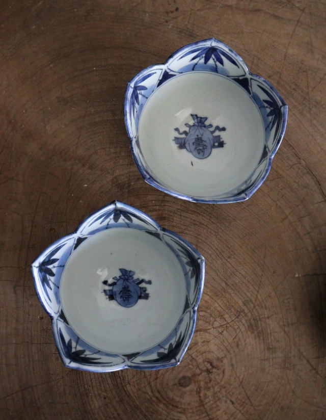 染付手描き竹林賢人図割山椒向付　1客　小鉢　古伊万里