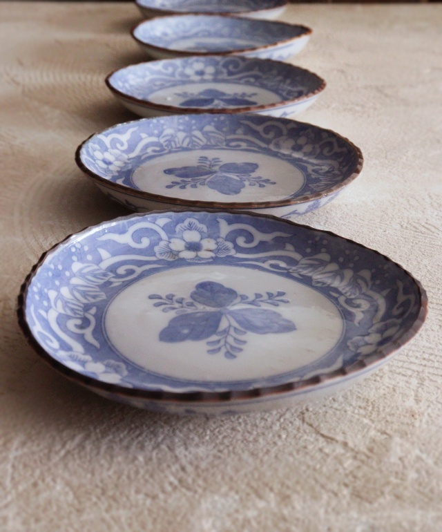 染付印判桐図16ｃｍイゲ皿　5枚組　　取り皿　盛皿　中皿　プレート　イゲ皿　アウトレット
