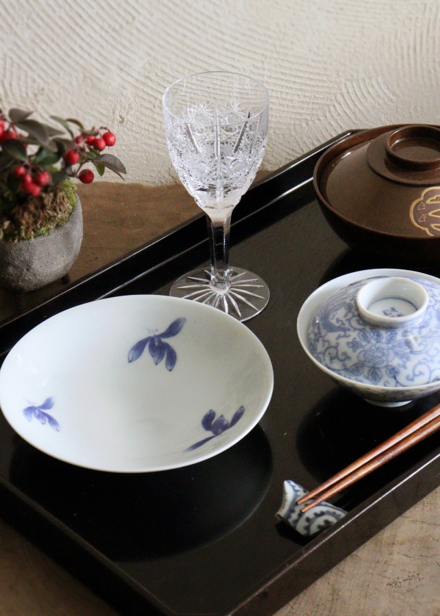 染付手書き平戸焼花図16ｃｍ皿　5枚組　　取り皿　盛皿　中皿　プレート