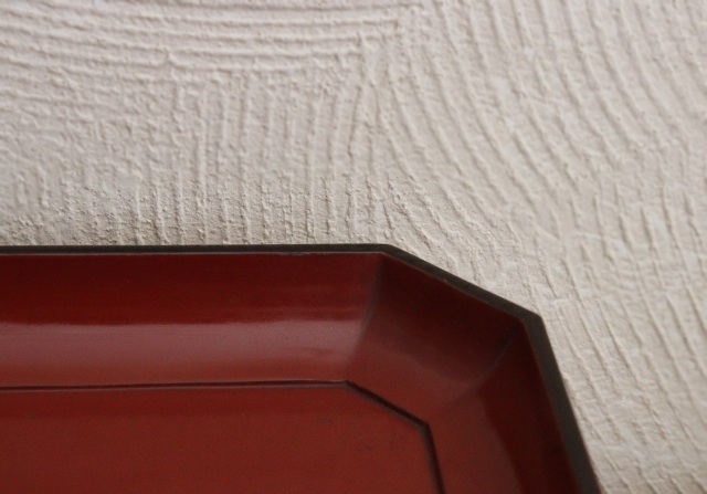 朱と黒二色の脚付き膳　漆膳　お膳　お月見　隅切り角膳　1膳