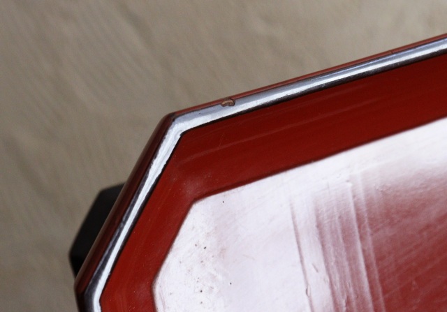 朱と黒二色の脚付き膳　漆膳　お膳　お月見　隅切り角膳　1膳