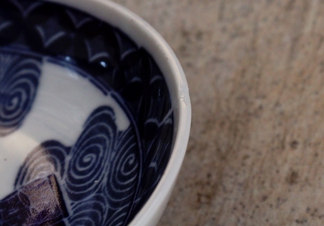 染付印判流水扇面紋小皿5枚組　取り皿　手塩皿　小皿　プレート