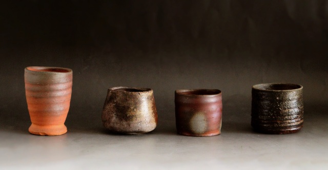 [朝一杯の白湯を飲むための器]　中村和樹作　白湯器　湯呑　備前酒器　焼酎盃　酒器　備前焼　4種
