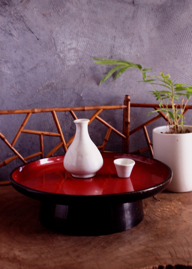 会津盆 御膳 酒器 丸膳 くり貫き膳 古道具 お盆 膳 直径350mmAntique