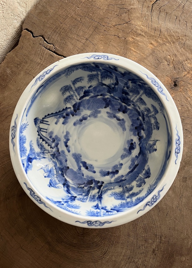 伊万里染付賢人図大鉢　手描き