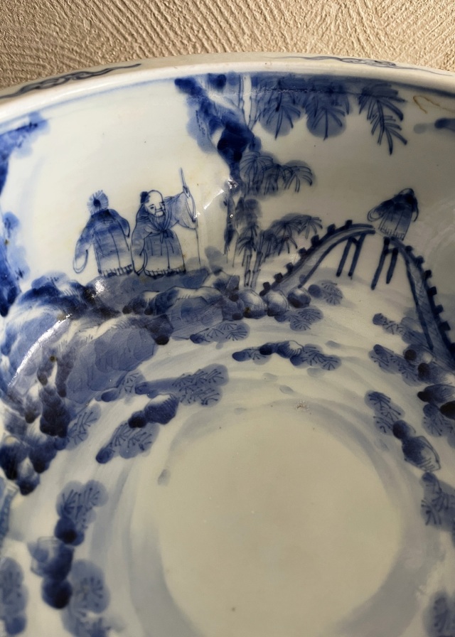 伊万里染付賢人図大鉢　手描き