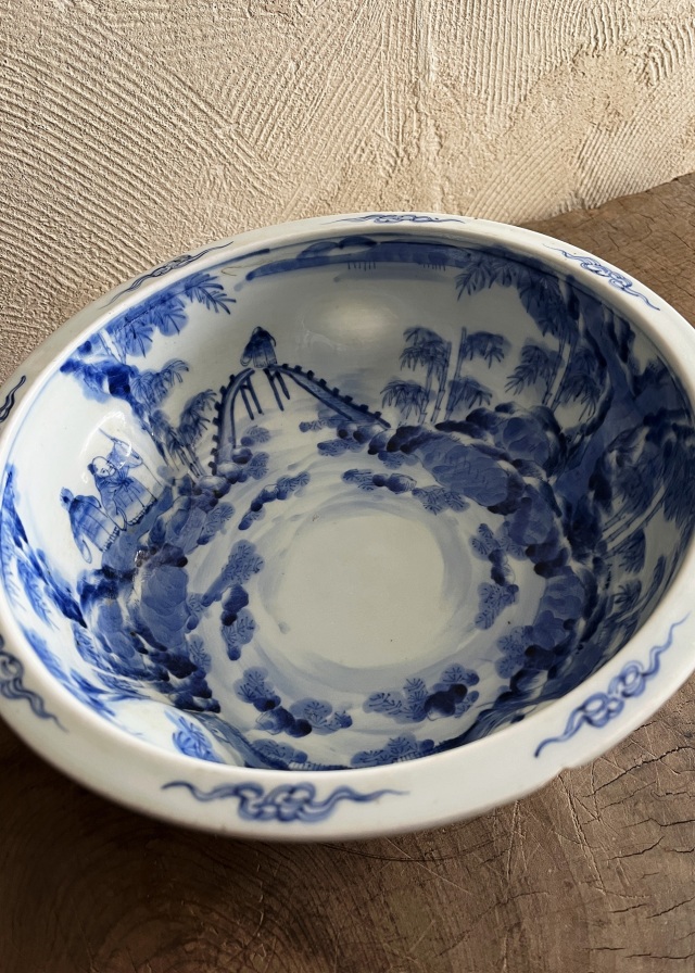 伊万里染付賢人図大鉢　手描き