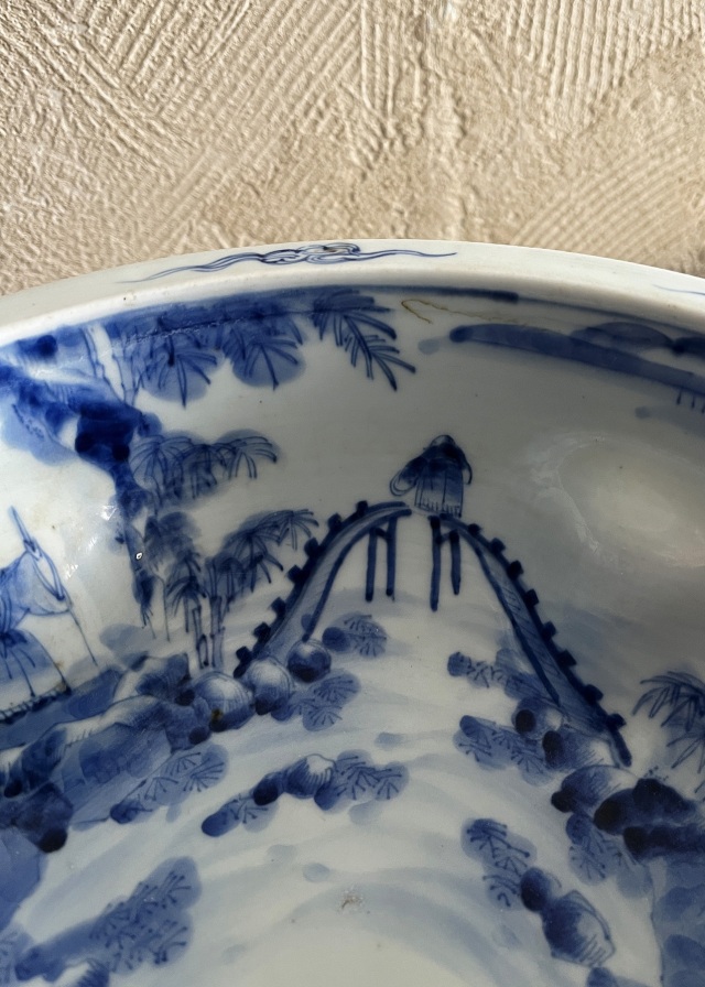 伊万里染付賢人図大鉢　手描き