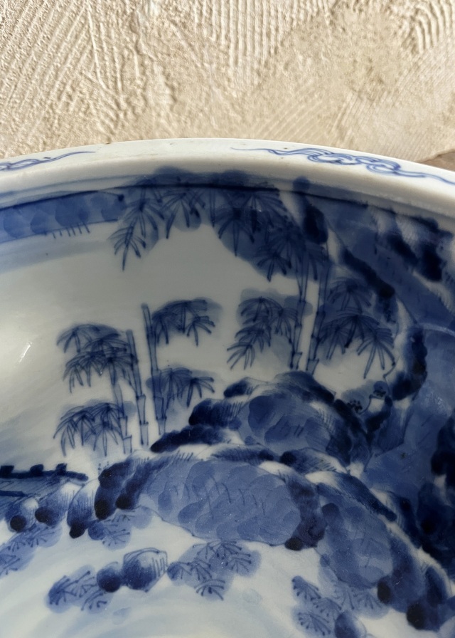 伊万里染付賢人図大鉢　手描き