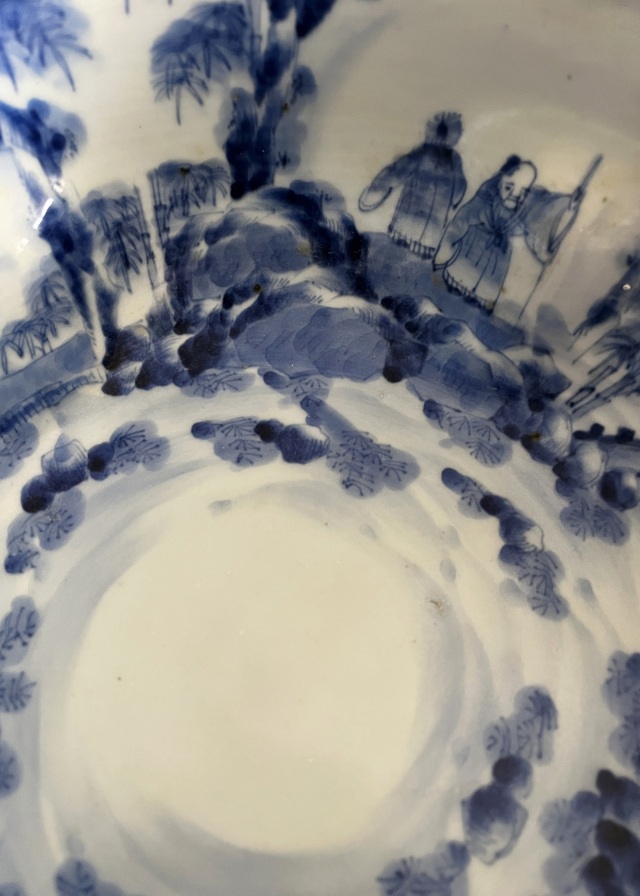 伊万里染付賢人図大鉢　手描き