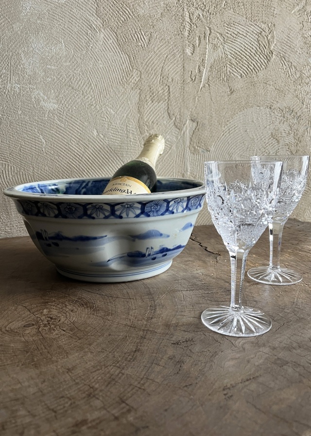 伊万里染付賢人図大鉢　手描き