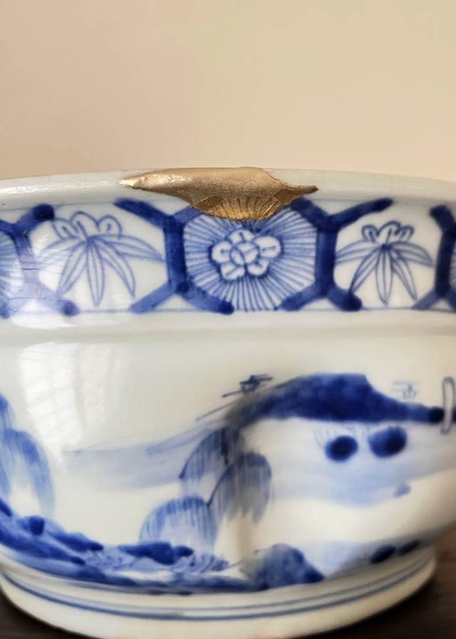 伊万里染付賢人図大鉢　手描き