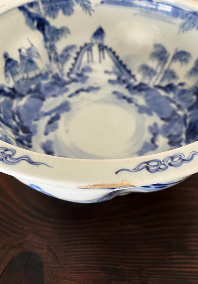 伊万里染付賢人図大鉢　手描き