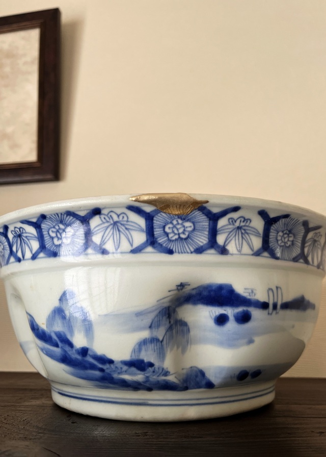 伊万里染付賢人図大鉢　手描き