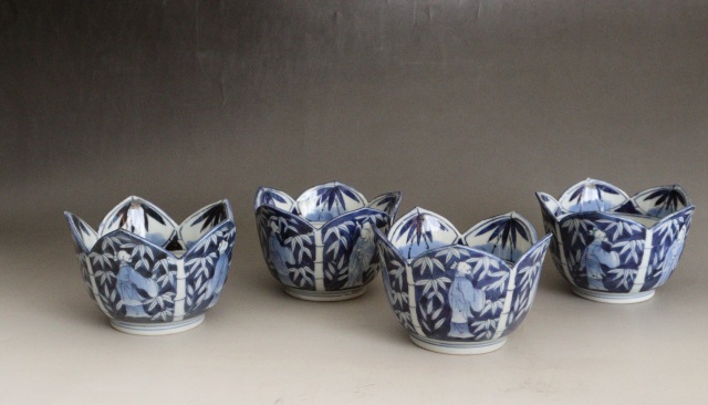 染付手描き竹林賢人図割山椒向付　1客　小鉢　古伊万里