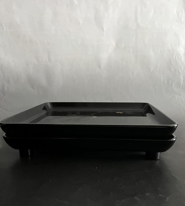 堅地　輪島塗　御膳沈金　松ぼっくり図　二枚組　