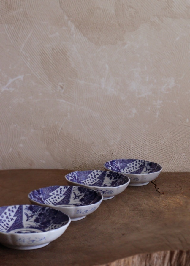 染付印判なます皿　　なます皿　4枚組　膾皿　取り皿