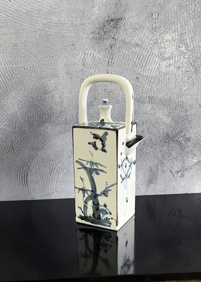 砥部焼　酒器　竹に雀