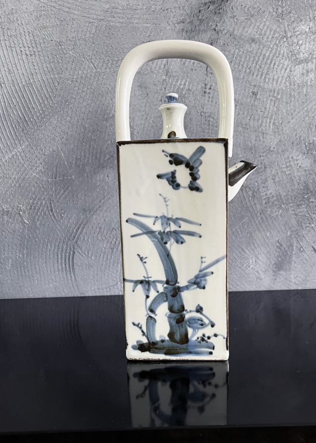 砥部焼　酒器　竹に雀