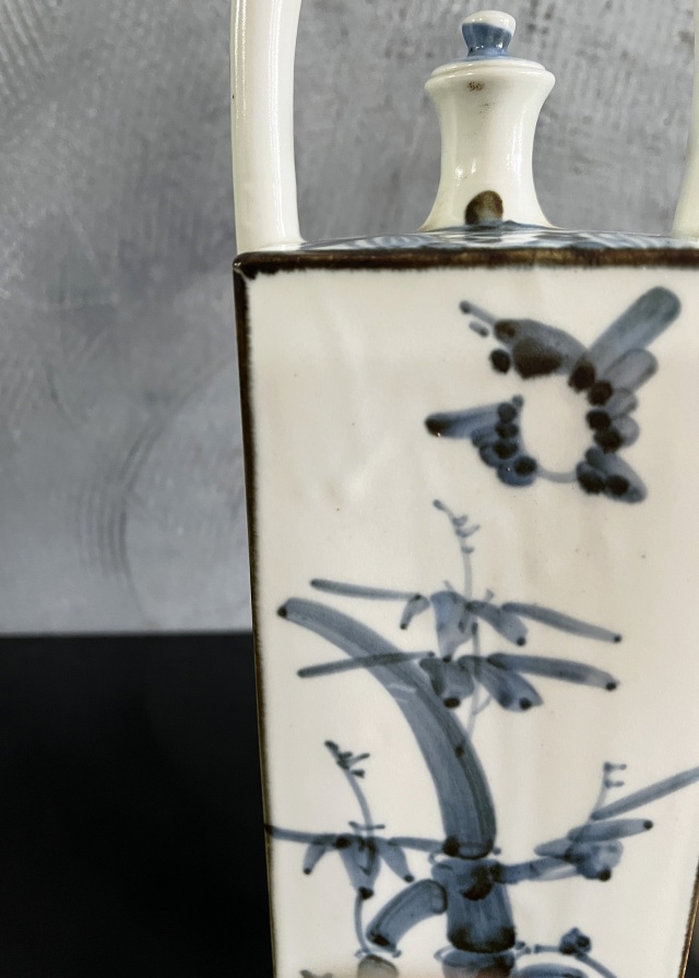 砥部焼　酒器　竹に雀