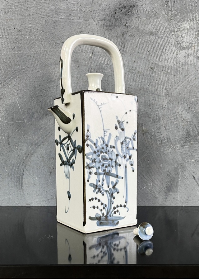 砥部焼　酒器　竹に雀