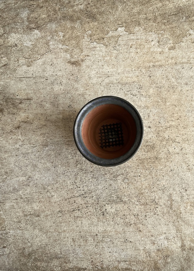 豆盆栽鉢瑠璃色　万古焼　春山作　