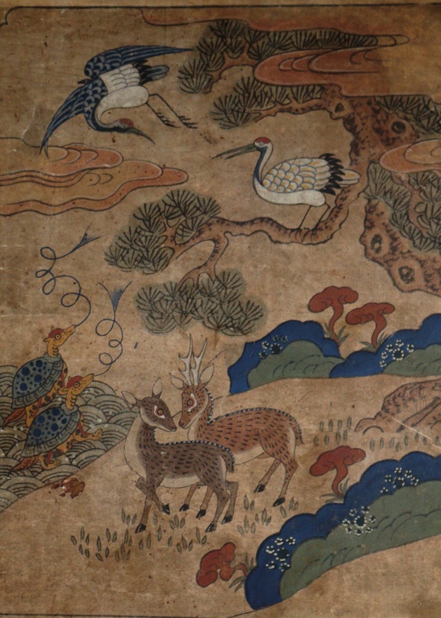 [永遠の生命と長寿を願う吉祥図]李朝民画　[十長生図]　李朝　韓国骨董　韓国アンティーク　李朝民画　李朝工藝　絵画