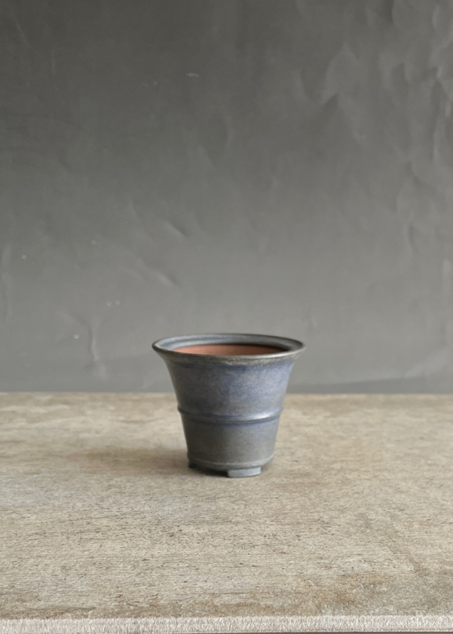 豆盆栽鉢瑠璃色　万古焼　春山作　