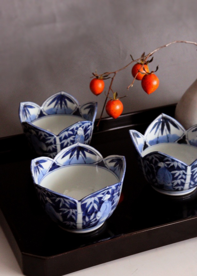 染付手描き竹林賢人図割山椒向付　1客　小鉢　古伊万里