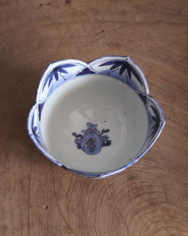 染付手描き竹林賢人図割山椒向付　1客　小鉢　古伊万里