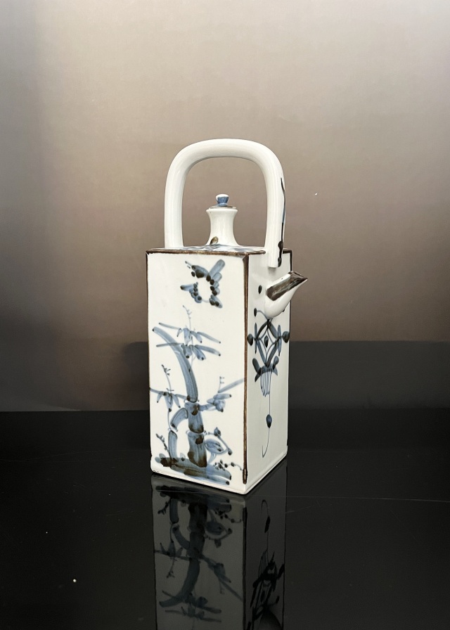 砥部焼　酒器　竹に雀