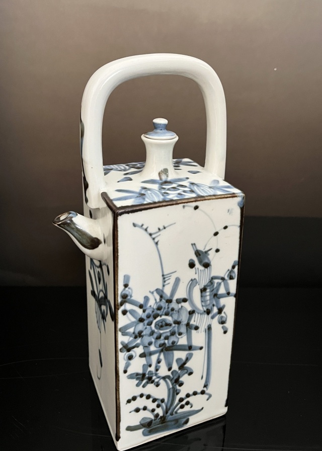 砥部焼　酒器　竹に雀