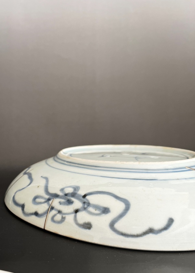 染付皿　馬図　プラチナ繕い有り