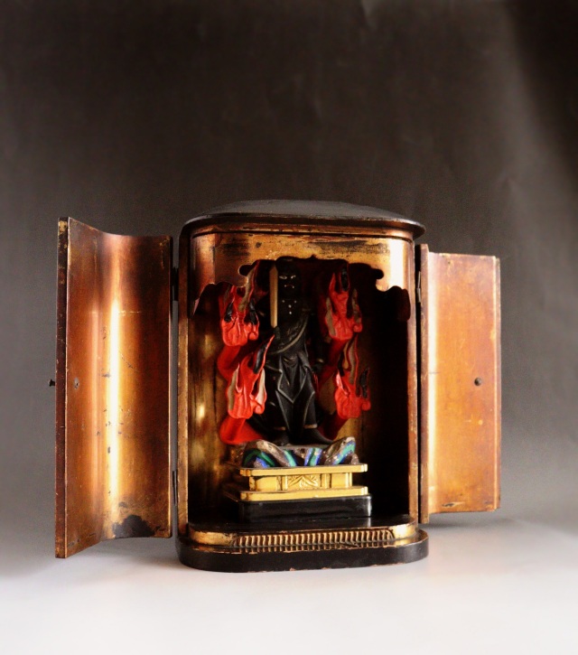 時代不動明王像　彩色　厨子入り　仏教美術　骨董　古美術