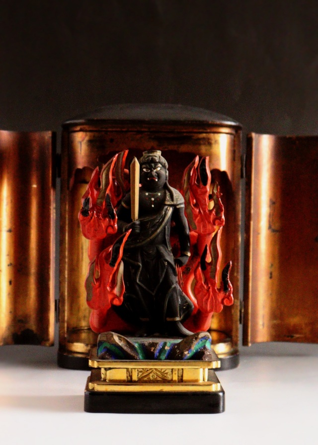 時代不動明王像　彩色　厨子入り　仏教美術　骨董　古美術