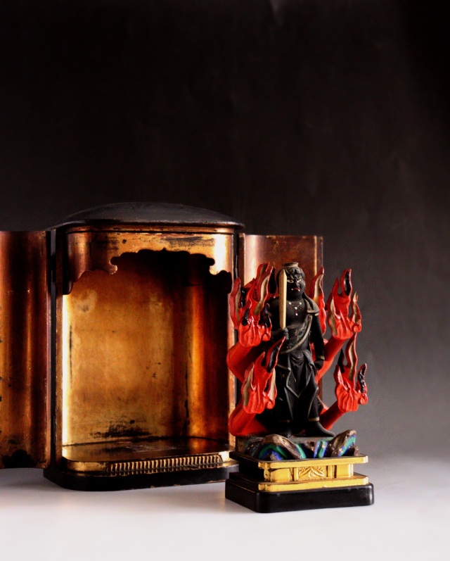 時代不動明王像　彩色　厨子入り　仏教美術　骨董　古美術