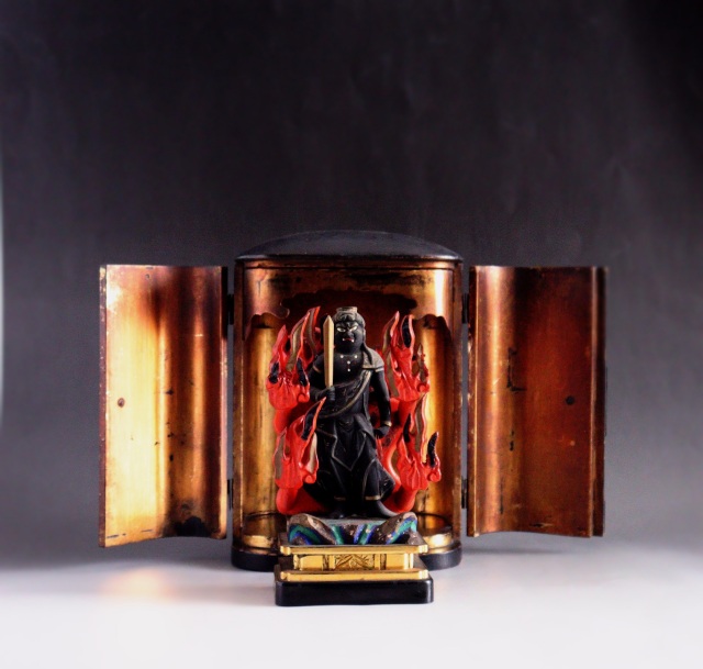 時代不動明王像　彩色　厨子入り　仏教美術　骨董　古美術