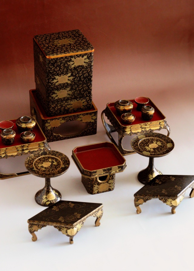 雛道具 蒔絵道具 雛人形道具 ひな祭り お重 お膳 菱餅台 三宝 高杯