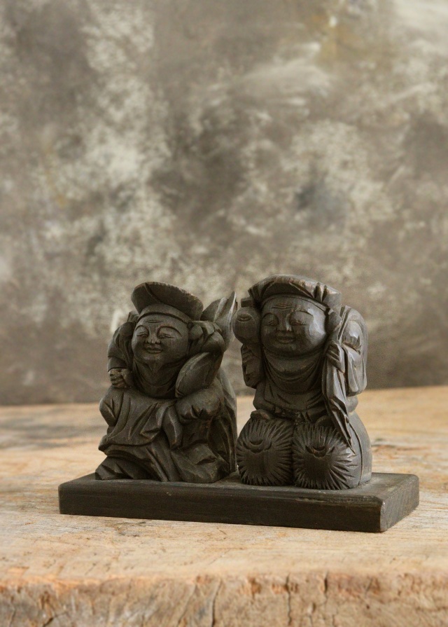 小さな恵比寿大黒像　木彫　木彫仏　　