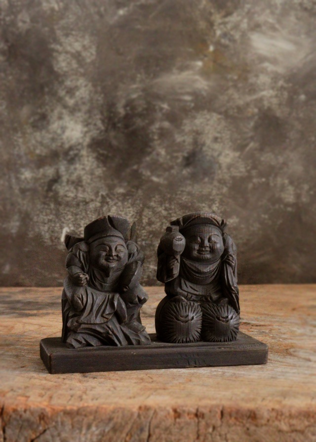 小さな恵比寿大黒像　木彫　木彫仏　　