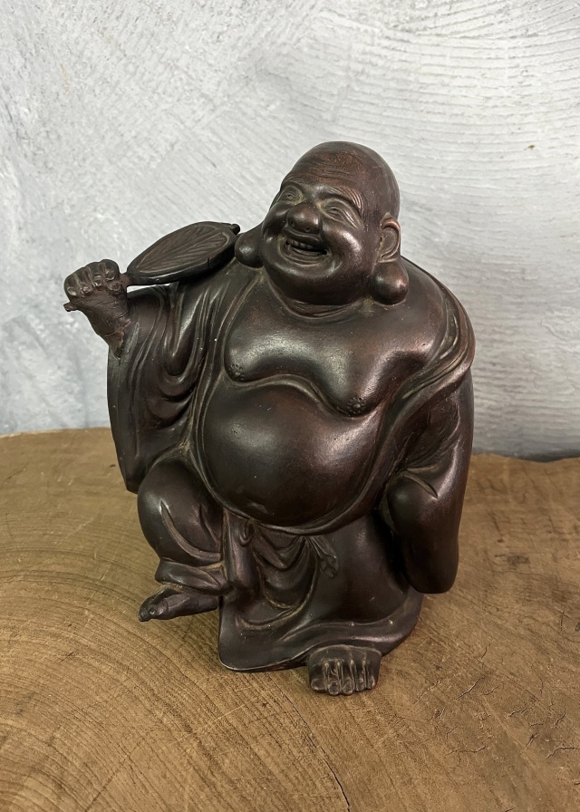 備前焼　布袋様像　優しい表情　