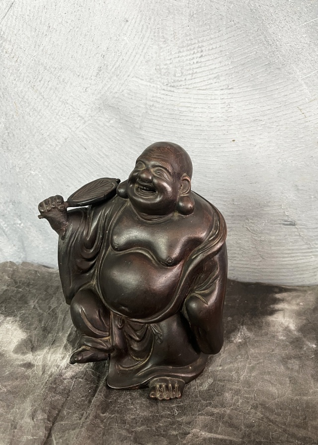 備前焼　布袋様像　優しい表情　