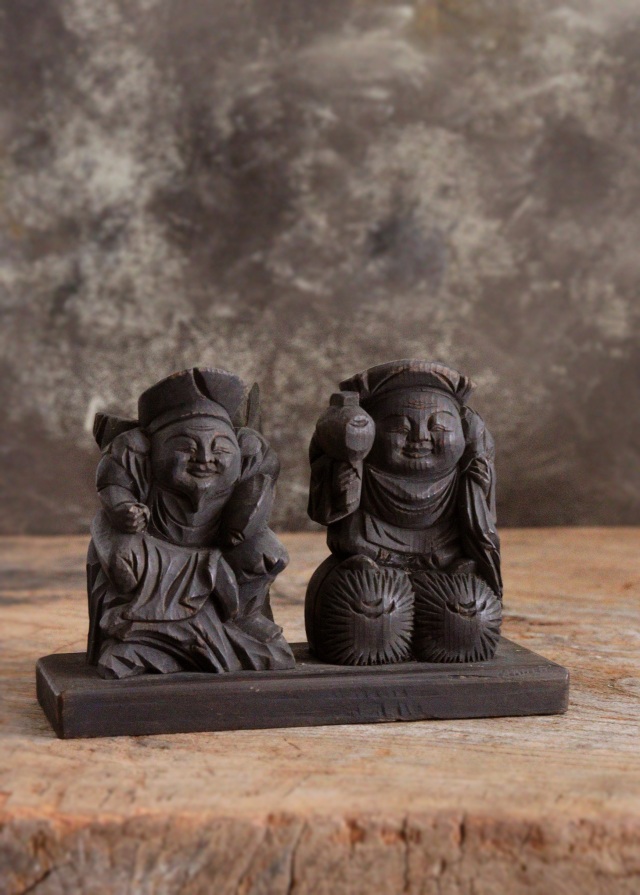 小さな恵比寿大黒像　木彫　木彫仏　　